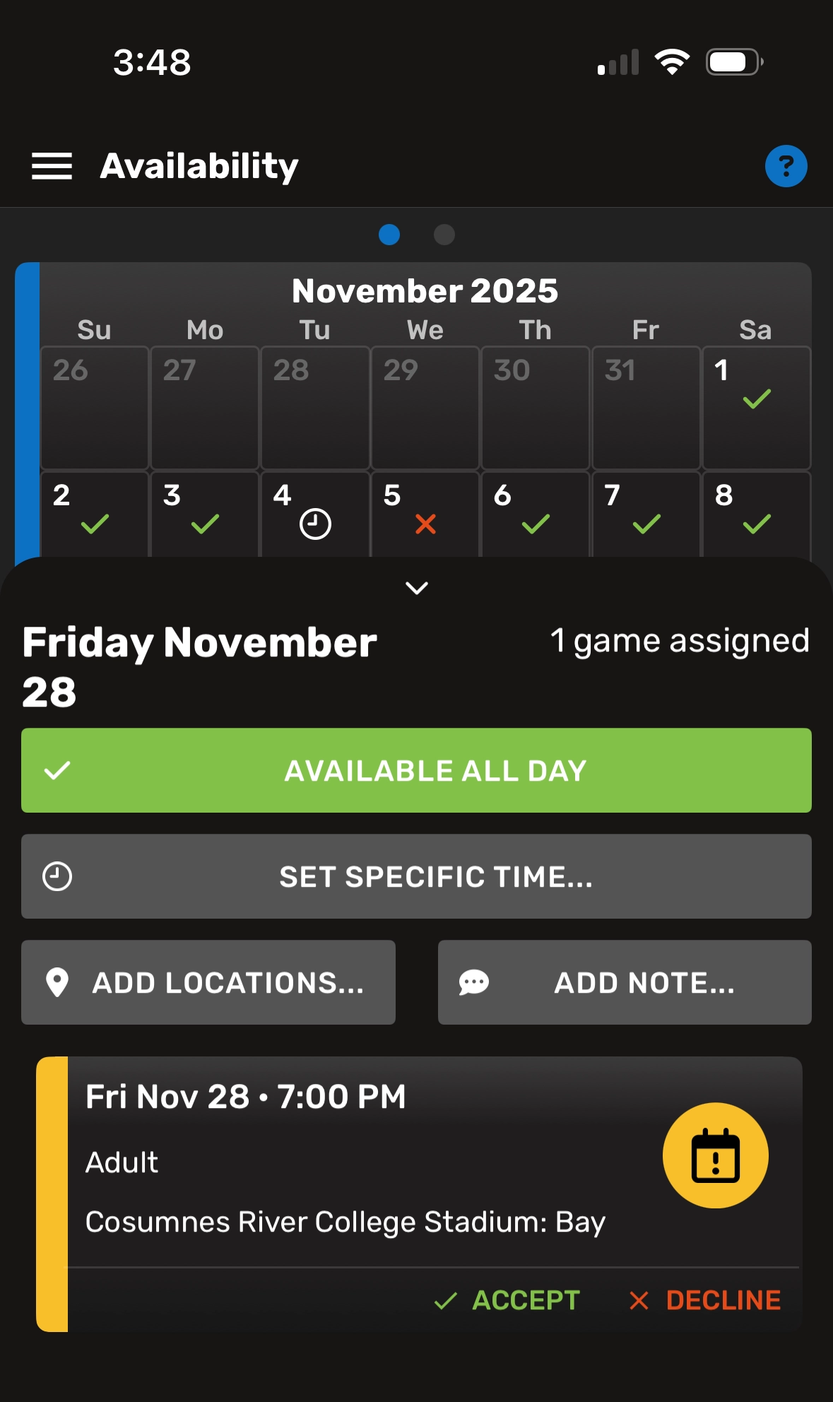 availability screen